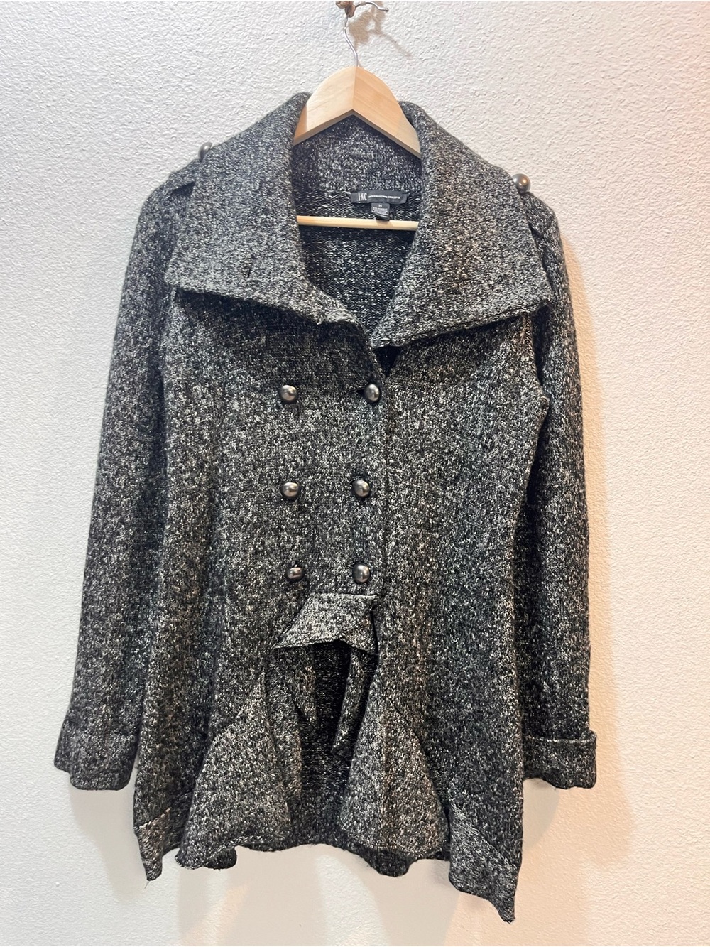 INC International Concepts Gray Tweed Double-Breasted Pea Coat